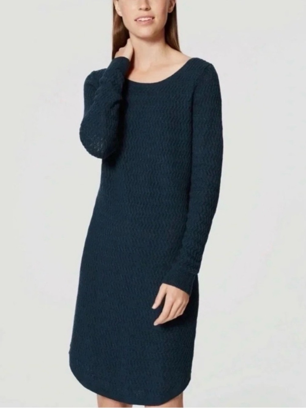 LOFT Cotton Blend Navy Long Sleeve Knit Scoop-Neck Cozy Sweater Dress Medium